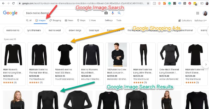 Google image search reuslts