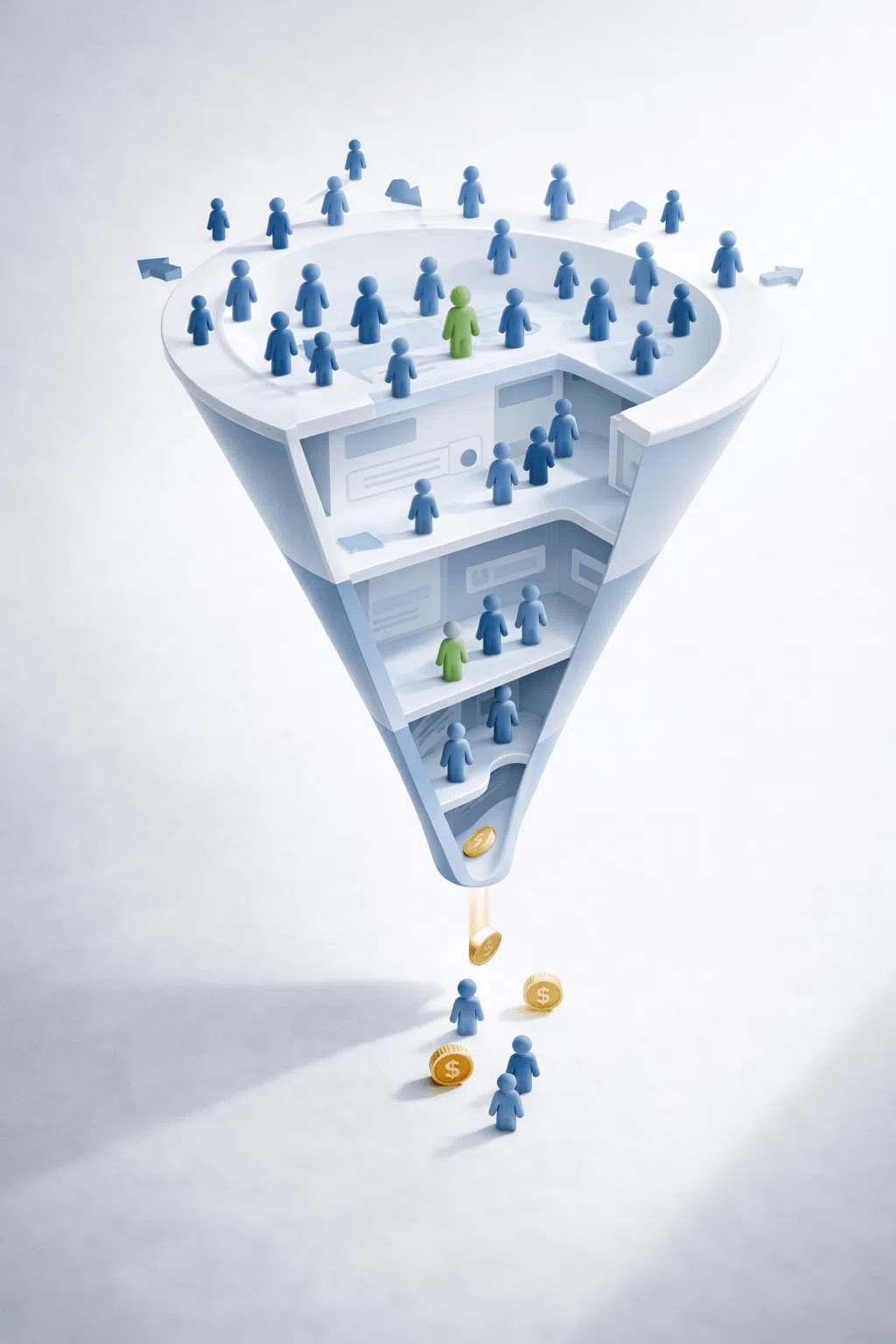 Attract strangers and turn them into customers, showing marketing funnel
